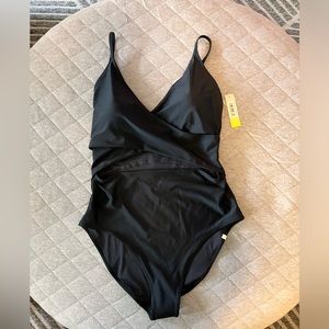 New NWT SUMMERSALT Size 14 Black One Piece Swimsuit Bathing Suit